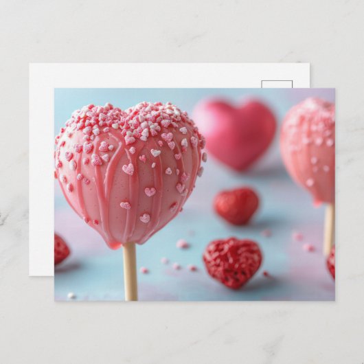 Pinker Cake Pop in Herzform Valentinstag Briefkaart (Voorkant / Achterkant)