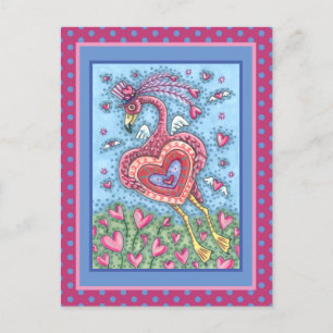 PINKFLAMINGO CUPID EN FLYHEARTS VALENTIJN FEESTDAGENKAART