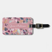 Pinki Floral Pattern Gold Monogram Bagagelabel (Voorkant horizontaal)