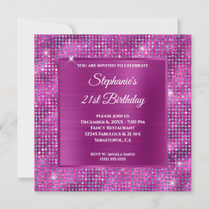 Pinkish Paars Diamond Studded Folie 21st Birthday Kaart