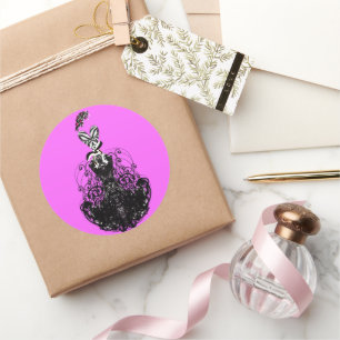 Pinkish Paars Fuschia  Retro Mode Diva Ronde Sticker