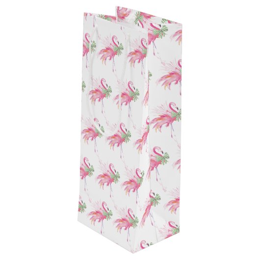 Pinkmas Flamingo Kerst Wijn Gift Bag Wijn Cadeautas (Achterkant Gekanteld)
