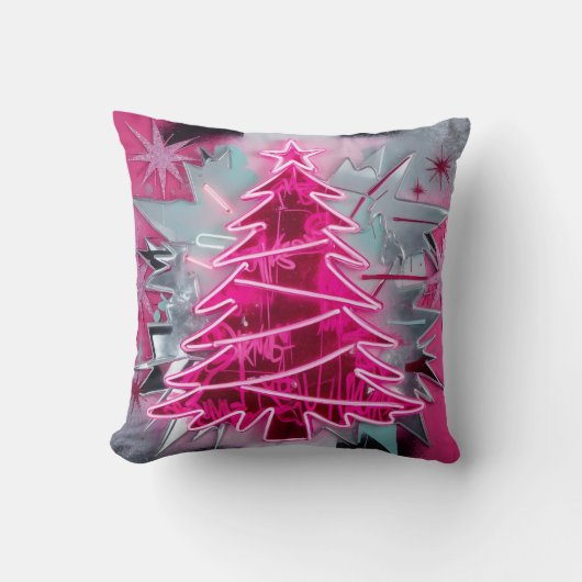 Pinkmas Tree – Bold Neon Holiday Art Kussen (Voorkant)