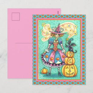 PINKPARTIJ WITCH IS HALLOEEN MAGIC, ZWARTE CAT FEESTDAGENKAART