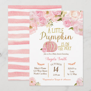PinkPumpkin Baby shower Invitation Gold Glitter Kaart