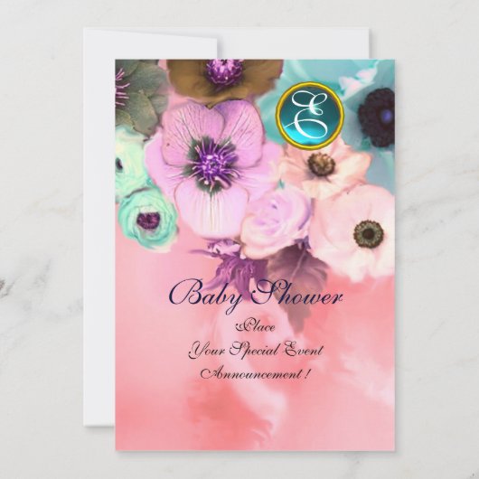 PINKROSEN EN BLAUWE FOTO-MONOGRAM KAART (Achterkant)