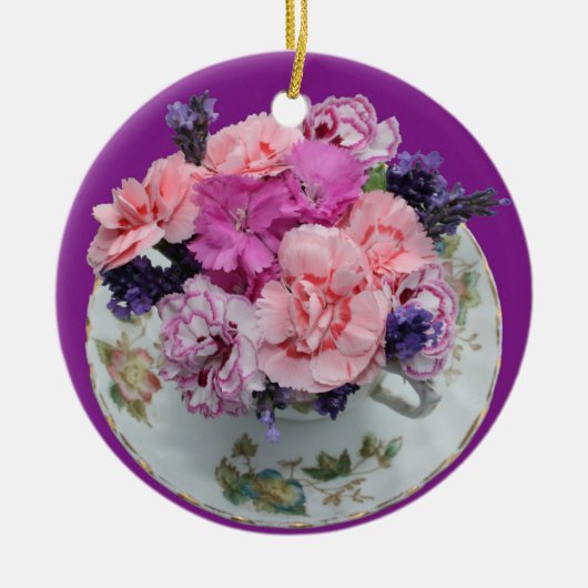 Pinks-anjers in teacup keramisch ornament (Voorkant)