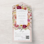 Pinks & Yellow Floral op roze QR-code All In One Uitnodiging (Binnen)