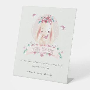 Pinkse Floral Bunny & Birds Baby shower Custom Par Reclamebord Met Voetstuk
