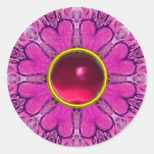 PINKSTROOMVEELDEN, PLANTERALE HARTEN EN RUBY GEMST RONDE STICKER