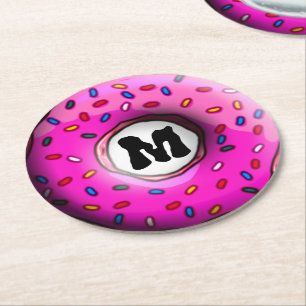 Pinky Donut met kleurrijke sproinkles en jouw idee Ronde Kartonnen Onderzetter