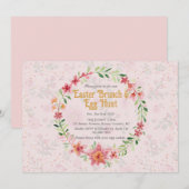 Pinky Foral Pasen Brunch Eiersoek Invitatie Kaart (Voorkant / Achterkant)