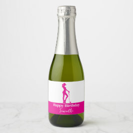 Pinky Lady Golfer Verjaardag Monogram Sparkling Wijnetiket