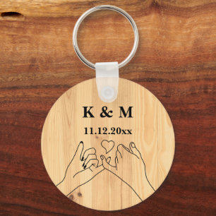 Pinky Promise Custom Couple Monogram en Datum Sleutelhanger
