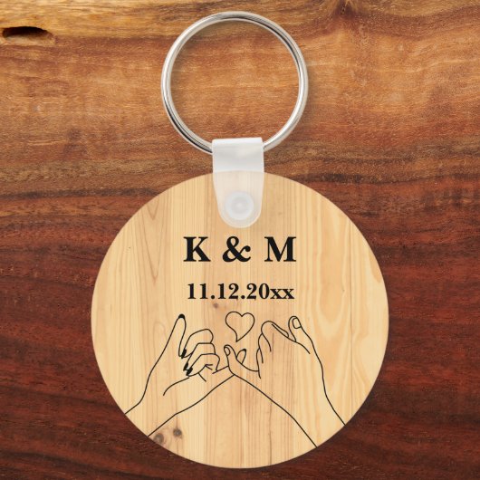 Pinky Promise Custom Couple Monogram en Datum Sleutelhanger (Achterkant)