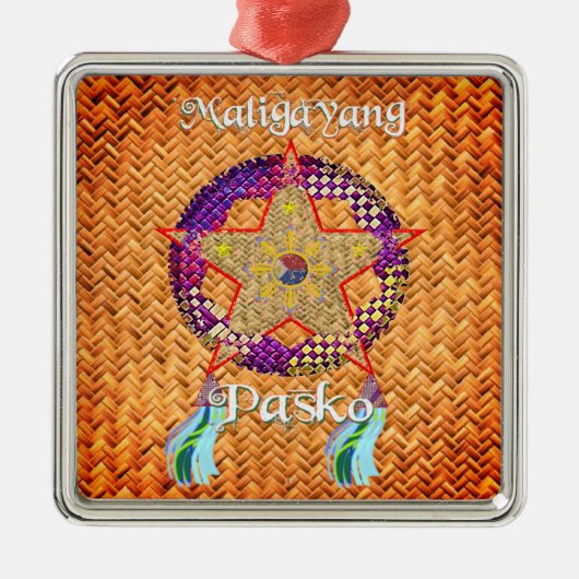 Pinoy Kerstparol Banig Lantern Metalen Ornament (Voorkant)