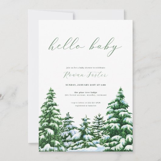 Pins de neige Baby shower d'hiver Invitation (Devant)