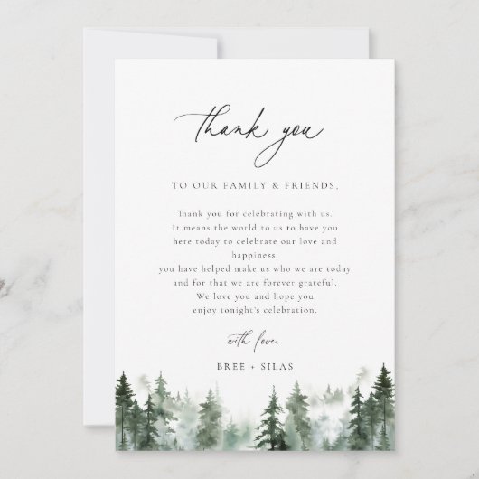 Pins Forêt Réception Mariage Table Merci (Devant)