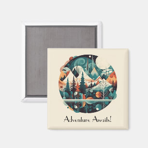 Pins nordiques et pics, aimant personnalisé