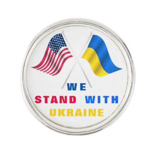 Pin's Nous Sommes Avec L'Ukraine - Drapeau USA - Drapeau