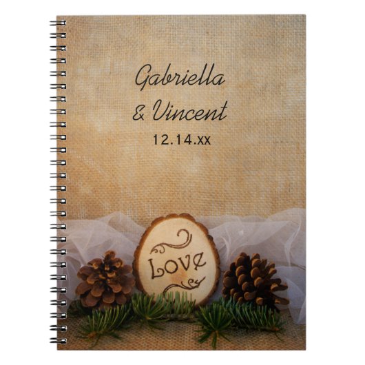 Pins rustiques Carnet Mariage de bois (Devant)