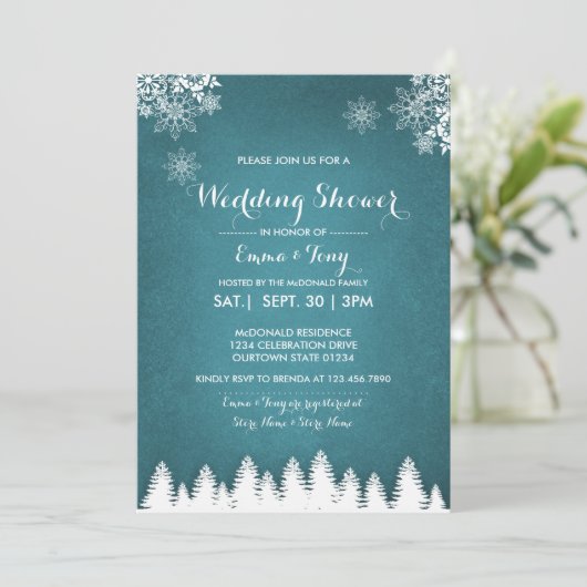 Pins rustiques Hiver Mariage Douche Invitation (Debout devant)
