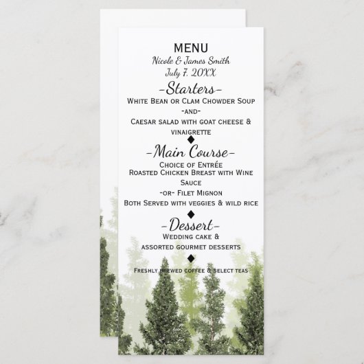 Pins rustiques Menu Mariage campagnard simple (Devant / Derrière)