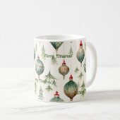 Pins verts festifs et ornements Mug de vacances (Devant droit)