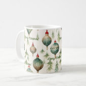 Pins verts festifs et ornements Mug de vacances (Devant gauche)