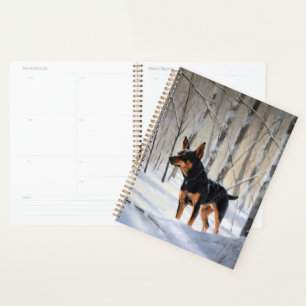 Pinscher miniature Laissez tomber la neige de Noël