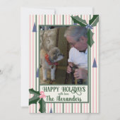 Pinstripe avec arbre et carte Holiday Photo Holly (Devant)