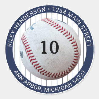 Pinstripe Baseball Birthday Party Return Address Ronde Sticker