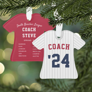 Pinstripe Baseball Jersey Coach & Team Roster Ornament