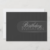 Pinstripe Black Silver Invitation de fête d'annive (Devant)