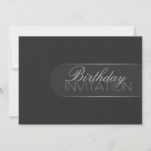 Pinstripe Black Silver Invitation de fête d'annive (Devant)