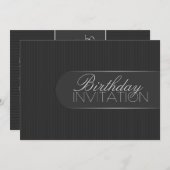 Pinstripe Black Silver Invitation de fête d'annive (Devant / Derrière)
