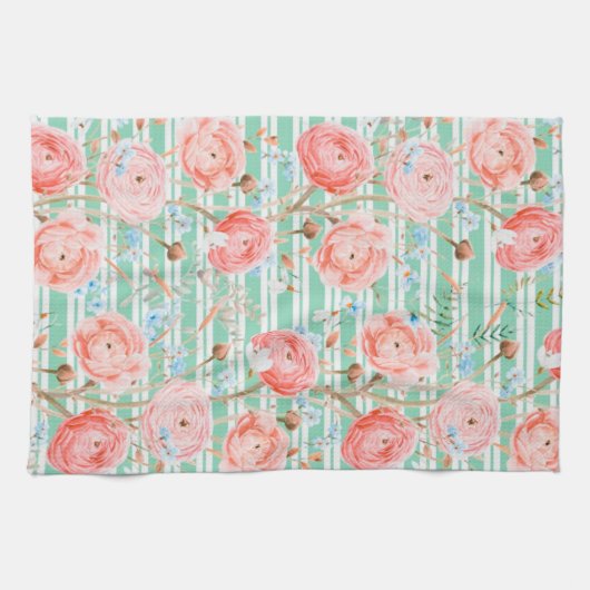 Pinstripe Floral Pattern Serviette de cuisine (Horizontal)