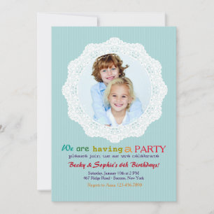 Pinstripe Love Blauwgroen Photo Invitation Kaart