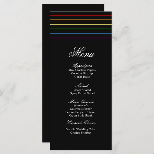 Pinstripe Pride Colonnes LGBT Menu Mariage (Devant / Derrière)