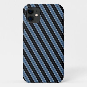 Pinstripes blauw zwart wit diagonale strepen iPhone 11 hoesje