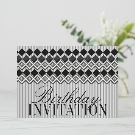 Pinstripes & Diamants Invitation de fête d'anniver (Debout devant)