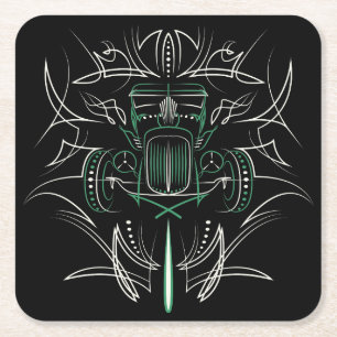 Pinstriping Hot Rod Vierkante Kartonnen Onderzetter