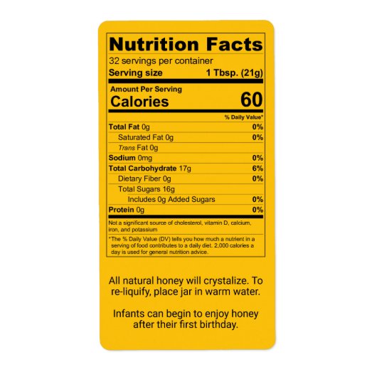 Pint Honey Jar Nutrition Facts Gold Etiket (Voorkant)