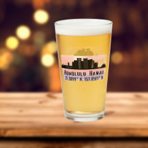 Pint met Honolulu Silhouette en Breedte- en Lengte