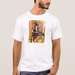Pinto Amish Horse 8-bits kunstpaard en buggy T-shirt