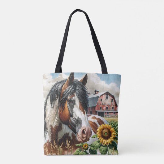 Pinto Brown en White Horse op rustiek Boerderij Draagtas (Achterkant)