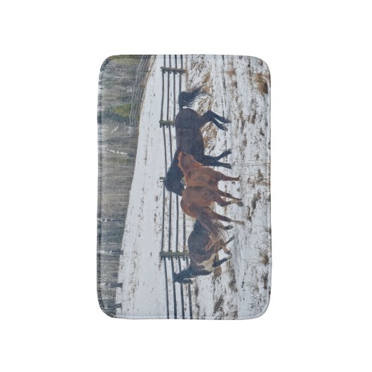 Pinto- en kwartspaarden in wintersneeuw badmat (Voorkant Verticaal)