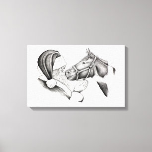 Pinto Horse en Santa Claus Canvas Afdruk
