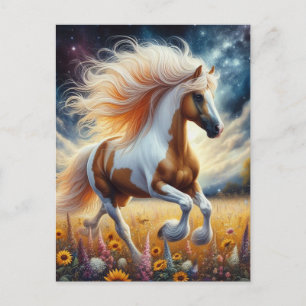 Pinto Paard in Bloemenweide Briefkaart