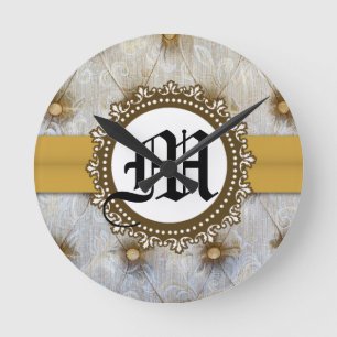  Pintuck Fabric Monogram Initialen wandklok Ronde Klok